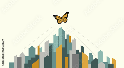 Clean and minimalist geometric city illustration conveys a feeling of progress and innovation, suitable for corporate websites and marketing materials