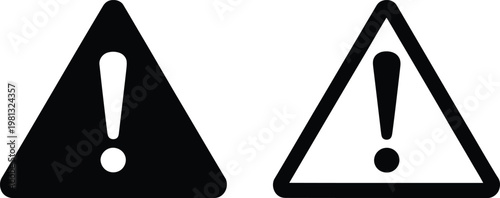 Warning sign icon set, exclamation mark inside a triangle