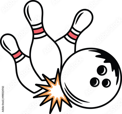 Bowling ball hitting pins illustration