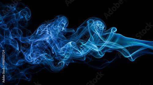 Abstract blue smoke texture on a black background, creating a wide banner effect.