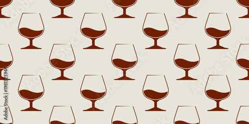 Glasses of cognac seamless pattern. Glass icons on soft beige background. Best for textile, bar decoration, wallpapers, wrapping paper, package and web design.