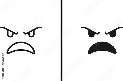 Two angry faces with different expressions on a white background