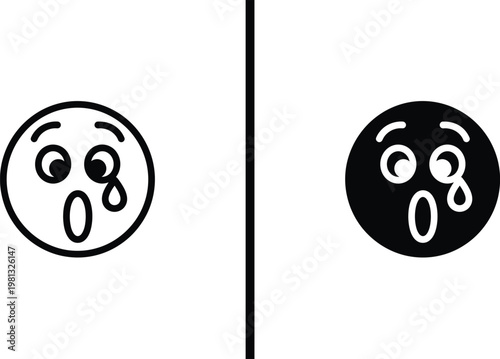 A shocked face with tears of sadness and a similar face with a contrasting color scheme