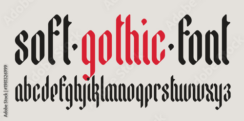 Vector soft simple Gothic font with rounded corners. Full Latin alphabet with small letters.