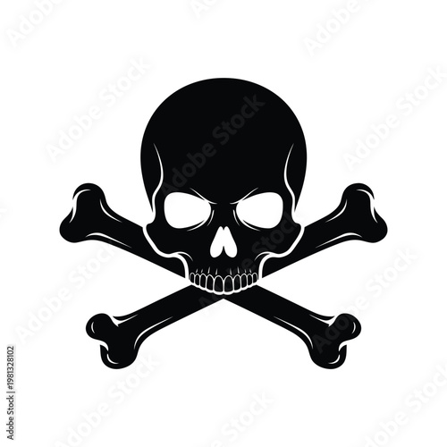 Human skull and crossbones silhouette vector illustration for danger warning or pirate sign.