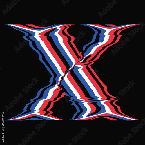 Glitch X Distorted Icon Vector Illustration