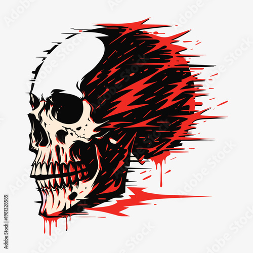 Skull With Glitch Effect Vector Illustration