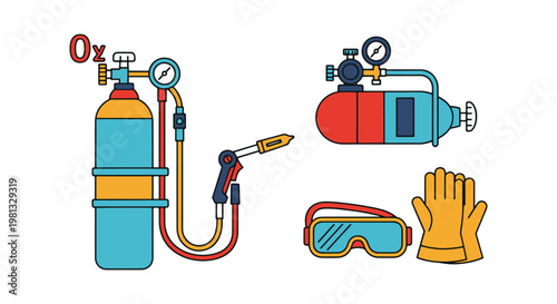 Gas welding kit Line art simple abstract colorful shapes