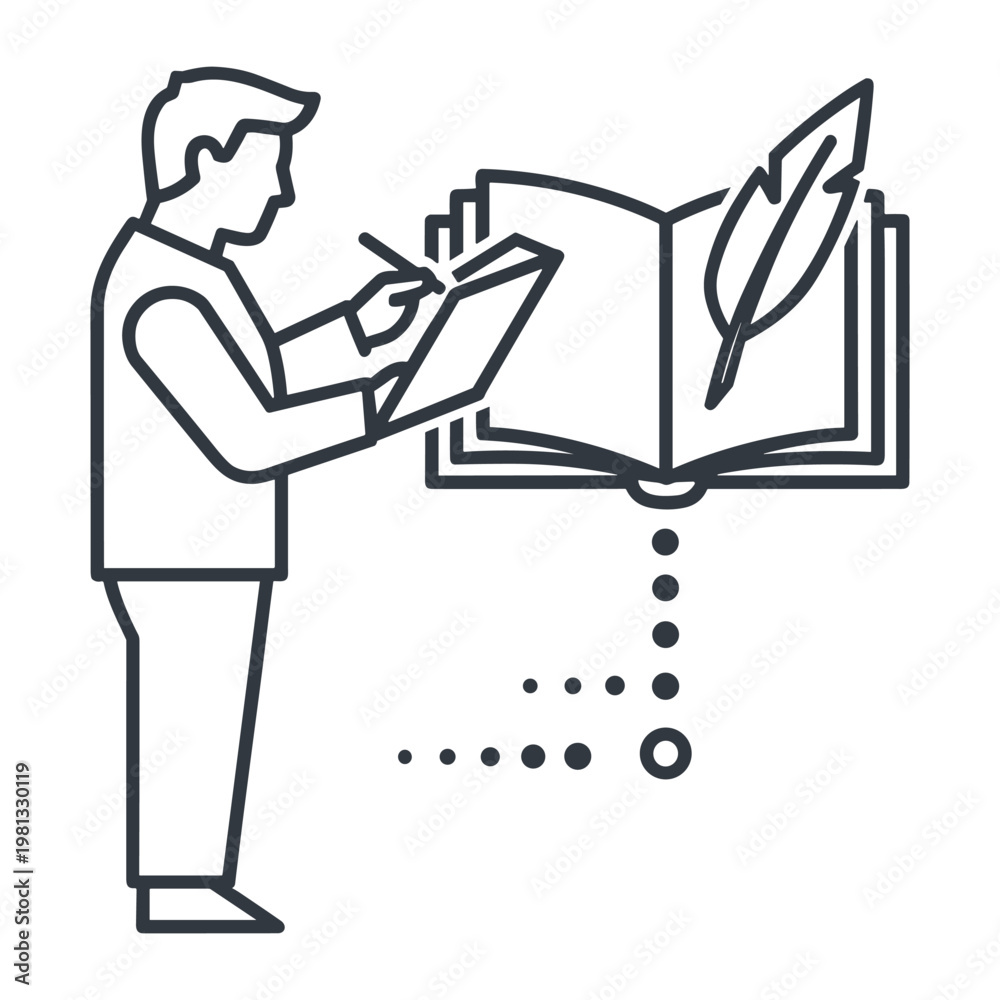 Fototapeta premium Author writing in book icon for creative writing and literature projects