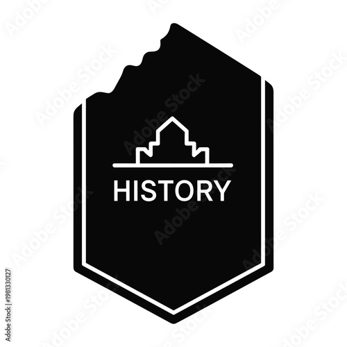 Abstract history emblem featuring step pyramid silhouette in shield