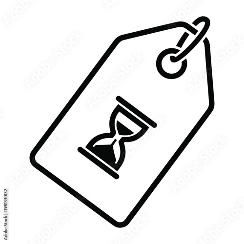Price tag icon featuring small hourglass for historical value concept