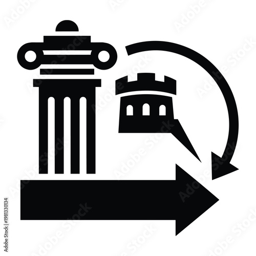 Historical monument icon with circular arrow indicating site visit