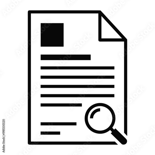 Document search magnifying glass icon for file retrieval and analysis