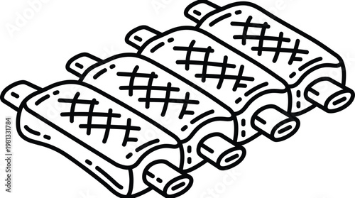 Isometric Line Art Illustration of Grilled BBQ Spare Ribs with Bone for Restaurant Menu Design and Food Icons