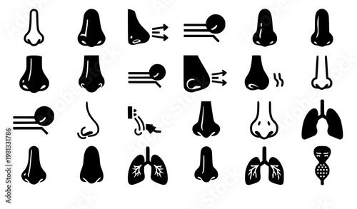 Nose silhouette icon set nasal smell vector symbols