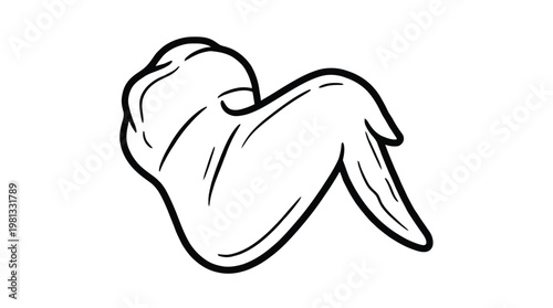 Simple Black and White Line Art Illustration of a Chicken Wing Isolated on White Background for Food Design