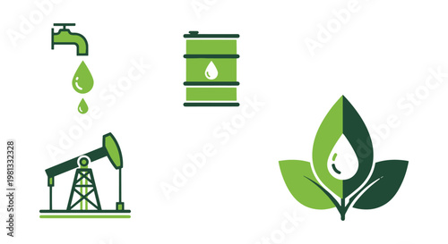 Green oil Line art vector set clean abstract