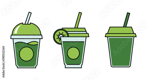 Green Smoothie Cup Line art clean abstract decorative illustration