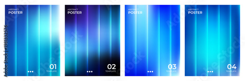 Abstract Futuristic Posters Set with Colorful Blurred Gradient Backgrounds and Soft White Bokeh Spheres, Vector Illustration