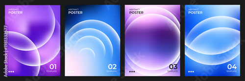 Modern Futuristic Poster Collection with Vibrant Gradient Blur and Defocused White Spheres, Abstract Vector Design