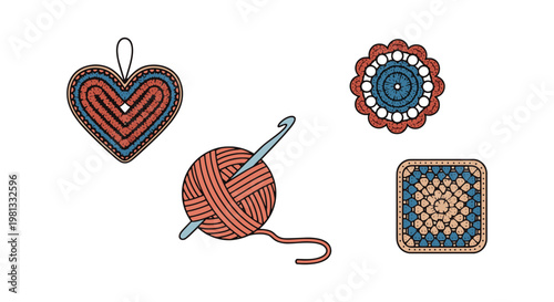 Hand Crochet Line art vector clean minimal shapes