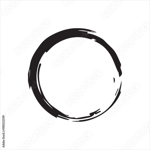 vector brush strokes circles of paint on white background. Ink hand drawn paint brush circle. Logo, label design element vector illustration. Black abstract grunge circle. Frame