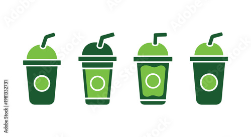 Green Smoothie Cup Line art minimal shapes vector