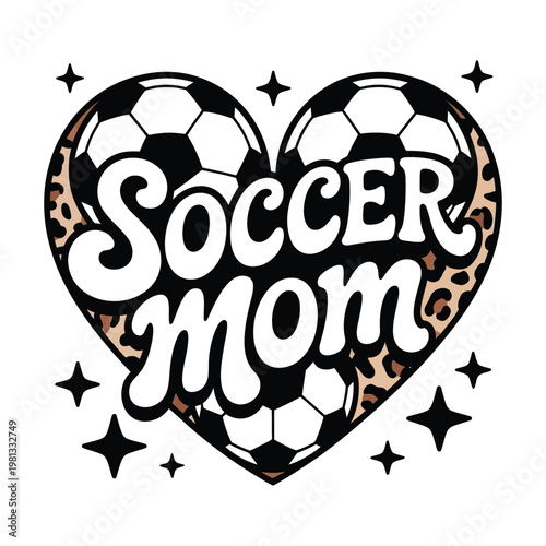 Soccer mom heart design with footballs and leopard print