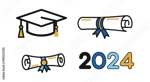 Graduation ornaments Line art abstract colorful pattern illustration