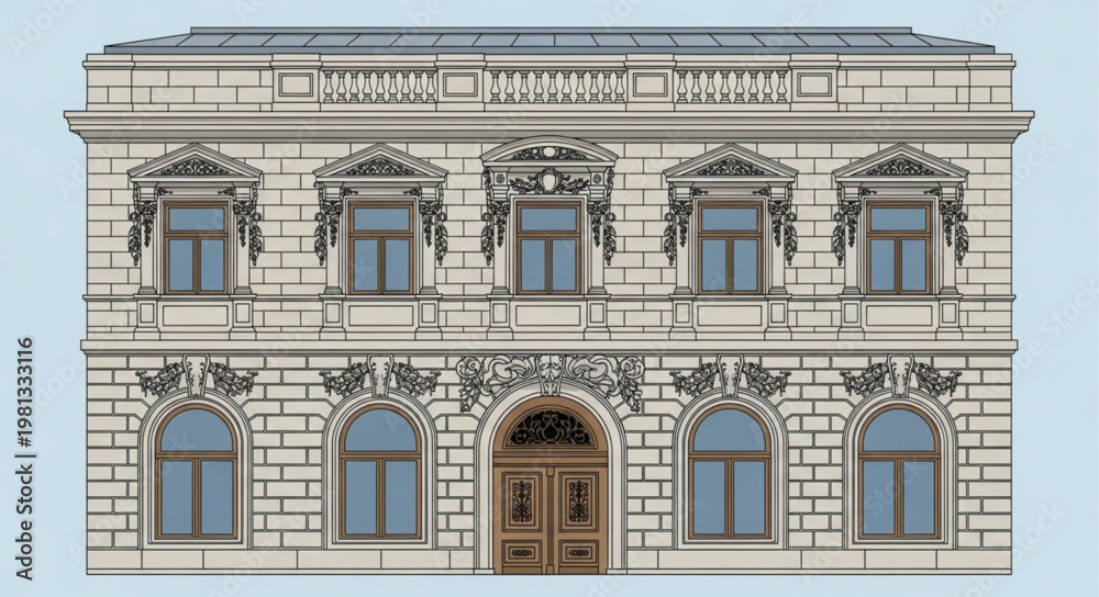 Obraz premium Elegant European Building Facade with Ornate Details.