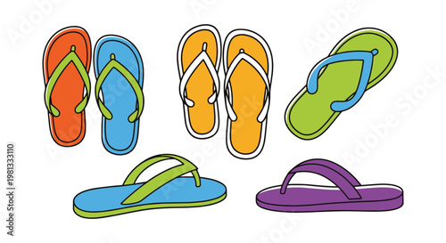 Graphic Flip Flops Line art simple abstract colorful shapes vector