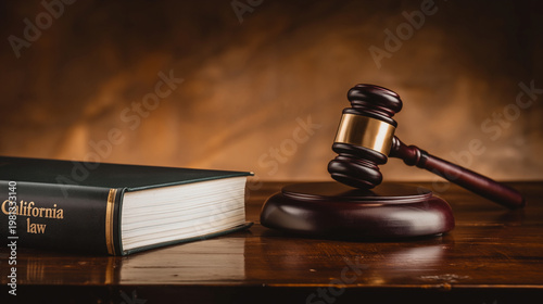 Exploring California law with a gavel and book on a wooden table