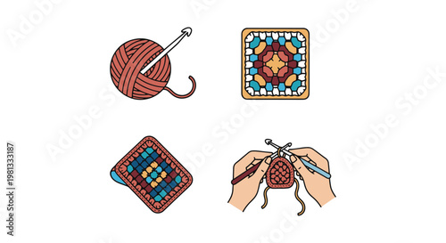 Hand Crochet Line art vector simple clean shapes
