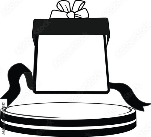 Gift Voucher Frame with Ribbon on Podium Minimalist Illustration
