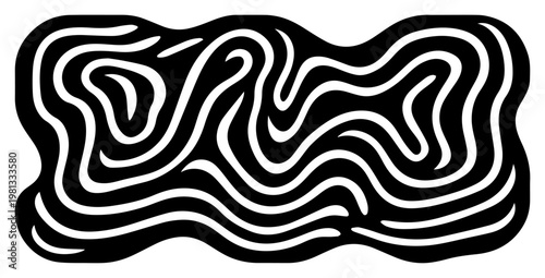 Abstract Wavy Line Pattern Vector, Organic Liquid Flow Shapes Illustration, Topographic Map Style Background or Maze Design