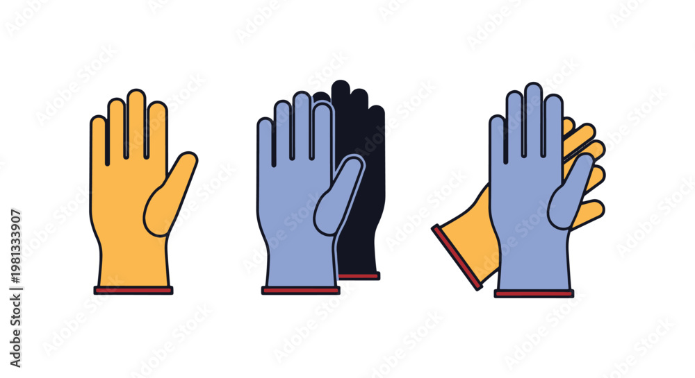 Fototapeta premium Gloves Nitrile Line art vector simple colorful shapes illustration