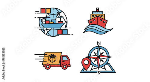 Globe Shipping Line art vector simple colorful pattern illustration