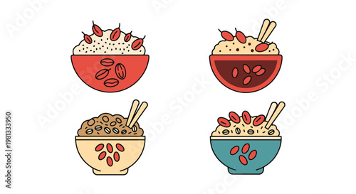 Goji Berry Bowl Line art simple abstract colorful shapes vector