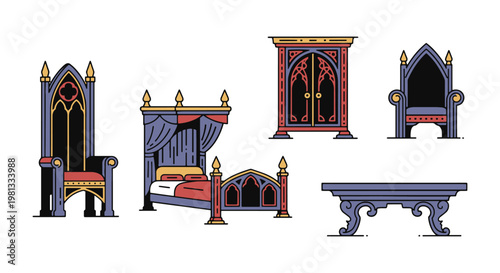 Gothic Furniture Line art colorful abstract modern vector
