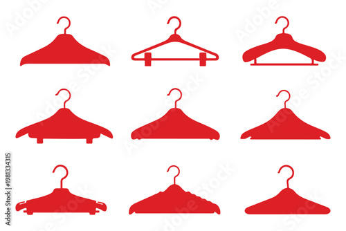 Clothes hanger icon set. Silhouette of clothes hanger vector set collection. Minimalistic Linear icon of cloths hanger symbol. Wooden suit hanger icon set. Hanger icon set. EPS 10. 