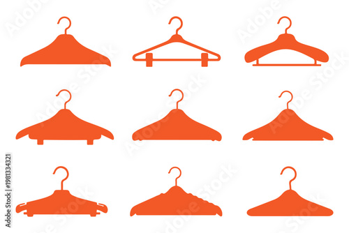 Clothes hanger icon set. Silhouette of clothes hanger vector set collection. Minimalistic Linear icon of cloths hanger symbol. Wooden suit hanger icon set. Hanger icon set. EPS 10. 