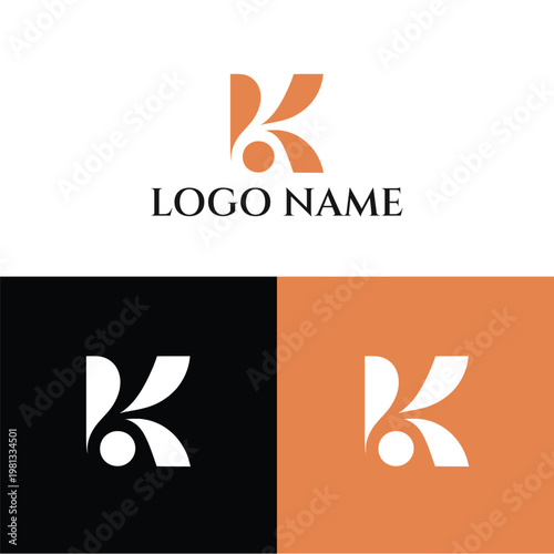 A modern logo design with a stylized letter K on a colored background