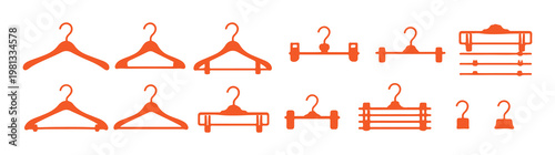 The hanger line icon. Clothes rack symbol. Cloakroom pictogram. Wardrobe sign. hanger glyph icon. T-shirt on Hanger Line Icon Set. clothes hangers with clips, bars, and garment shapes for fashion. 