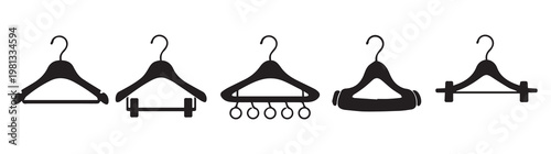 Minimal clothes hanger icon dressing room symbol. The hanger icon. Coat rack symbol. hanger outline icon. Wardrobe or cloakroom icon showing a simple hanger. Minimalist outline and filled vector. 