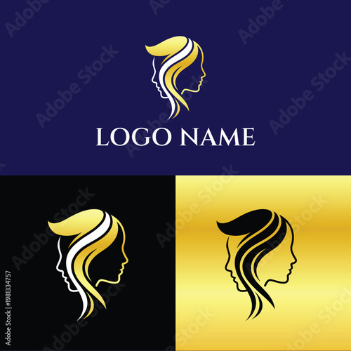 A stylized logo featuring a woman's face in profile with flowing hair