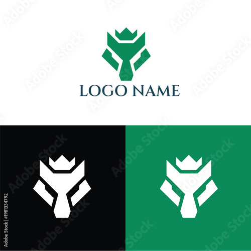 A modern logo design featuring a stylized crown and abstract shape in various colors
