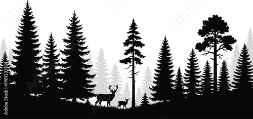 Forest silhouette with deer family a peaceful woodland scene