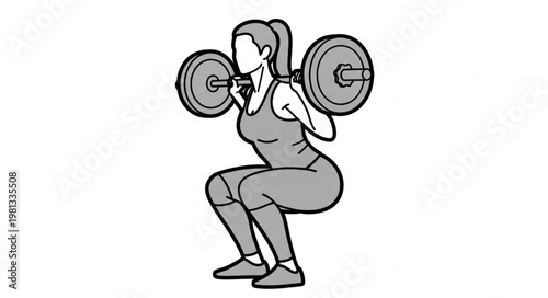 Woman performing a barbell squat exercise in a gym.