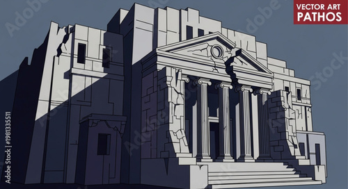 Ancient Greek Temple Facade with Columns and Pediment.