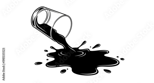 Glass of dark liquid spilling onto a white surface.